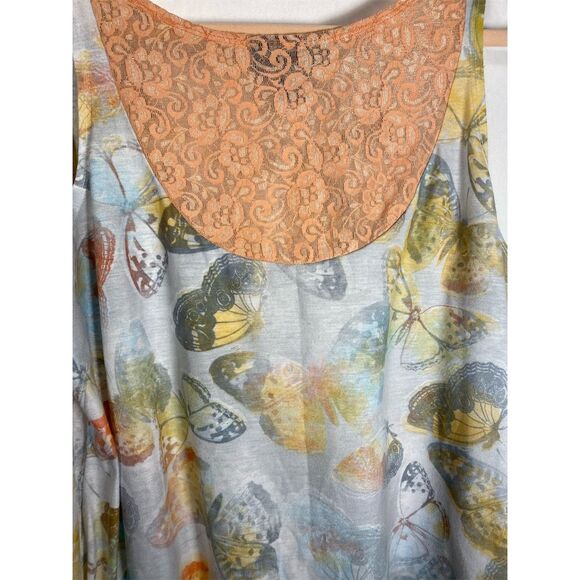 Lane Bryant Women's Tank Top Butterfly Print Lace Detail Size 18/20 Peach Silver - Picture 5 of 6